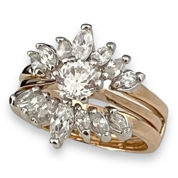 Vintage Wedding Ring Set  Size 9 Cubic Zirconia 14K Gold Plate Mid-Century 14F - Picture 8 of 12